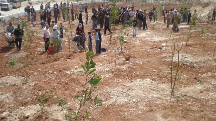 العربية لحماية الطبيعة تحول مكب نفايات الى حديقة أشجار في منطقة الرصيفة