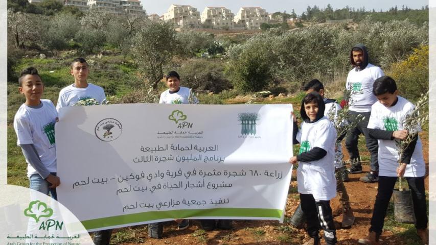 زراعة أراضي وادي فوكين ونحالين ضمن مشروع أشجار الحياة